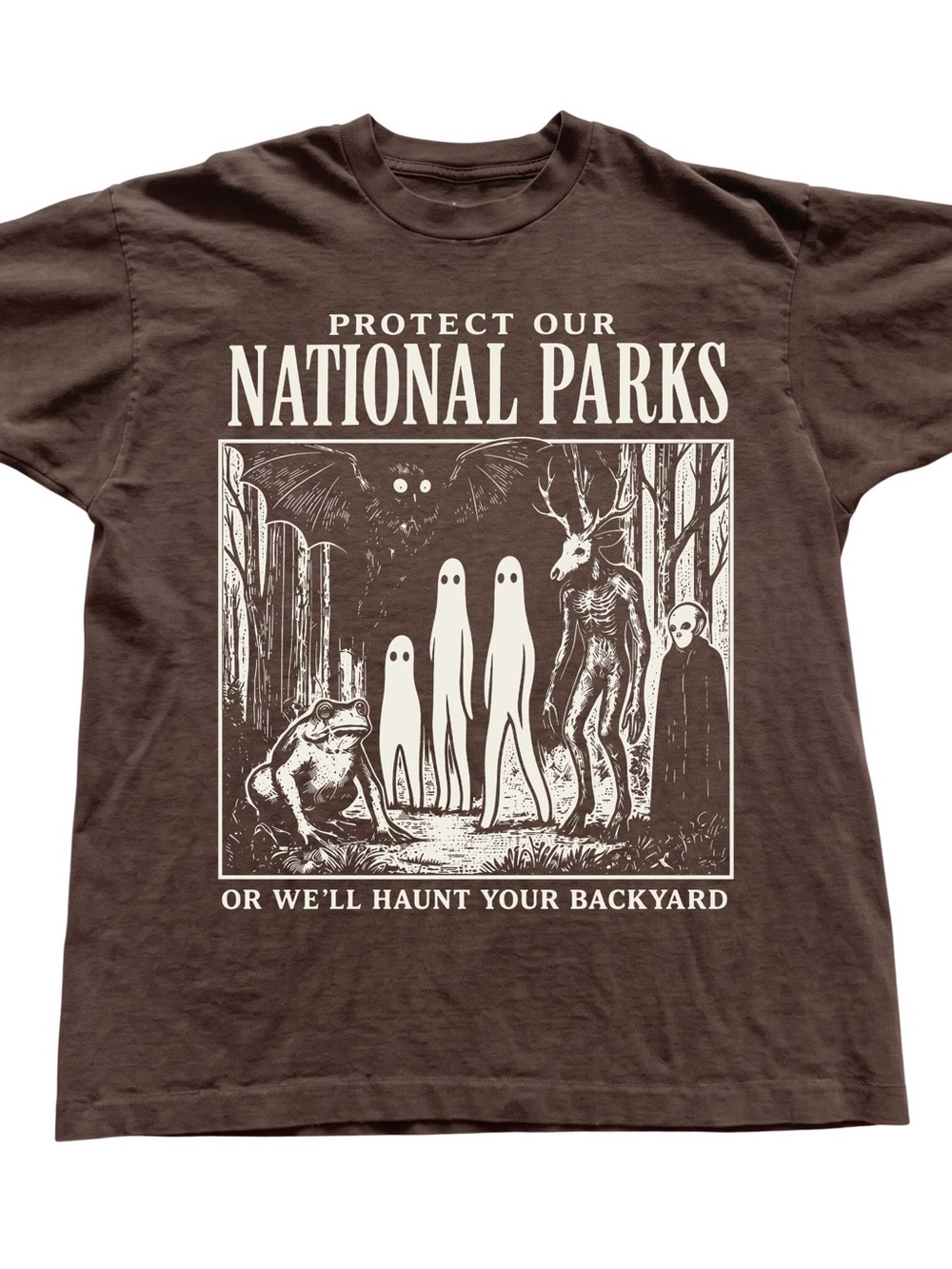 Gildan Brown T‑Shirt with Cream Haunted National Parks Graphic